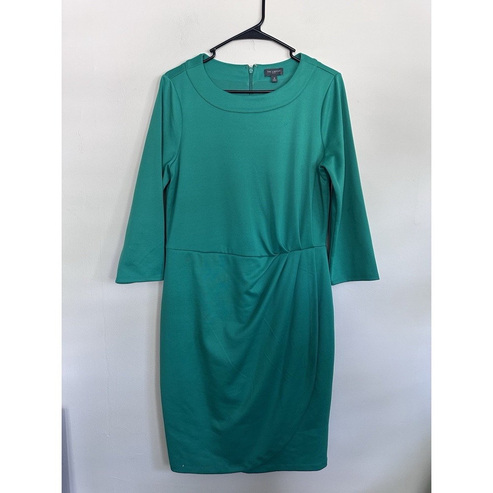 Talbots Kelly Green Boat Neck Sheath Dress Size 10 Zipper Back‎ Wrap Split Hem